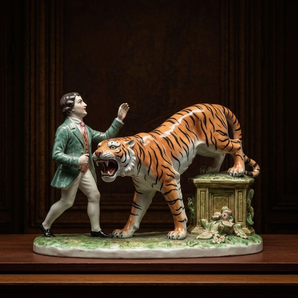 ILMUTOTO Staffordshire pottery figure depicting Death of Munrow scene with tiger